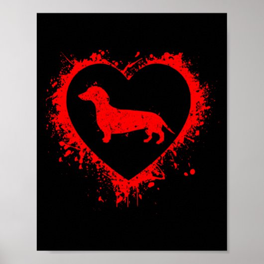 Poster Dachshund Rétro Saint-Valentin Cœur Forme Mon Vale (Devant)