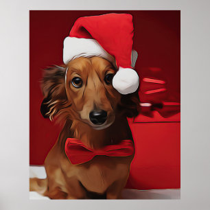 Poster Dachshund Sitting In Front Of A Christmas Gift