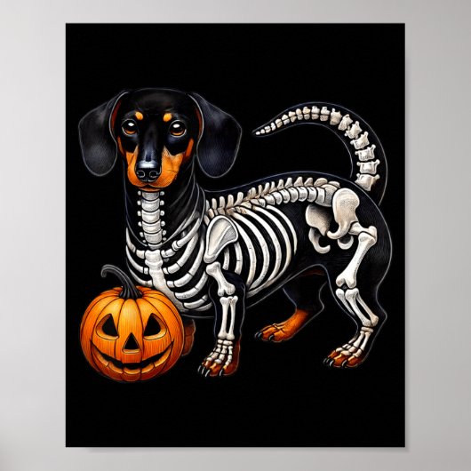 Poster Dachshund squelette Jack O Lantern Drôle de chien (Devant)