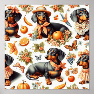 Poster Dachshund vintage sans couture