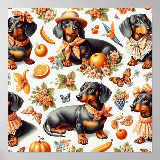 Poster Dachshund vintage sans couture (Devant)