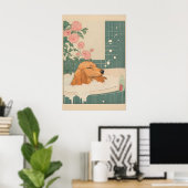 Poster Dachshund Wall Art Japanese Style Bathroom Print (Bureau à domicile)