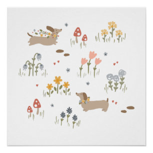 Poster Dachshund Weiner Amoureux de les chiens Fleur sauv