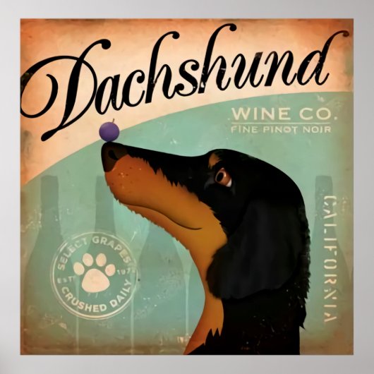Poster Dachshund Wine Co. par Stephen Fowler Dog Art Impr (Devant)