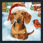 Poster Dachshund Winter Wonderland Christmas Joy<br><div class="desc">Ce design festif reflète l'esprit joyeux de la période des fêtes, avec un adorable petit portant un chapeau de Père Noël. Le chien est niché dans un pays des merveilles hivernales, avec un bonhomme de neige, un sapin de Noël décoré et des cadeaux joliment emballés. Les flocons de neige tombent...</div>