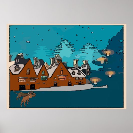 Poster Dachshunds à Winter Village, (Devant)