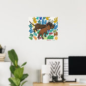 Poster Dachshunds et Feuilles Abstraits (Bureau à domicile)
