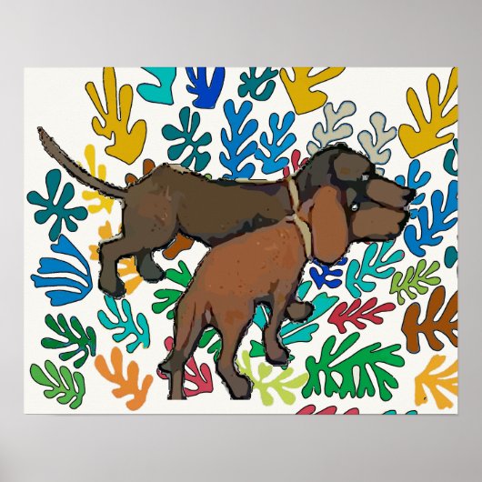 Poster Dachshunds et Feuilles Abstraits (Devant)