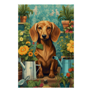 Poster Dachshund's Gardening Adventure