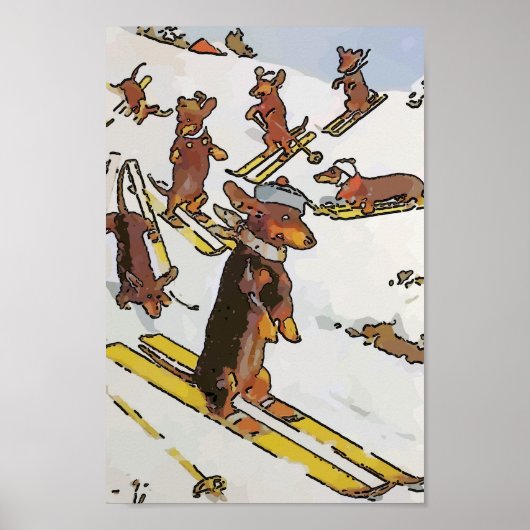 Poster Dachshunds sur les pistes, ajouter du texte (Devant)