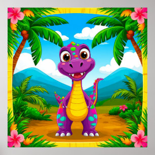 Poster DÃcoration murale de dinosaure de dessin animé po