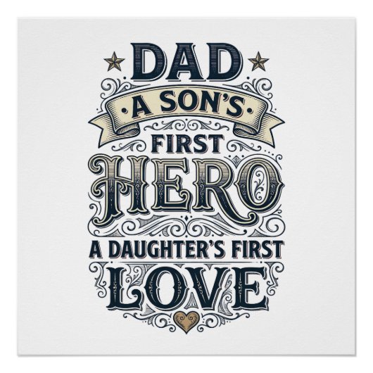 Poster Dad Son Hero Daughter Love Vintage Typography Shir (Devant)