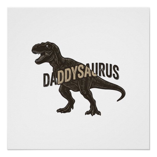 Poster Daddysaurus Dinosaur Vintage Engraving Shirt Desig (Devant)