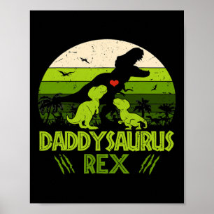 Poster Daddysaurus Rex 2 Enfants Dinosaure Coucher De Sol