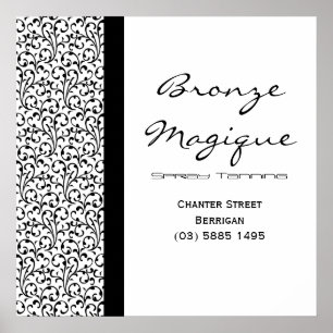 Poster d'affaires Black Damask Tanning Salon