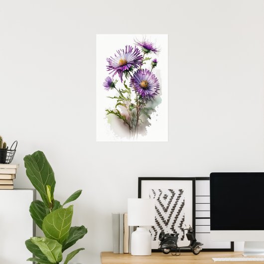 Poster d'affiche d'art à fleurs violet (Bureau à domicile)