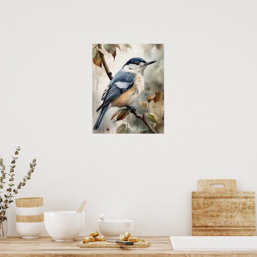Poster d'affiche d'art d'Oiseau Nuthatch à poitrin (Cuisine)