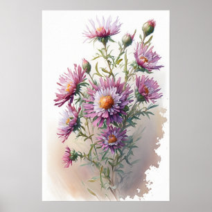 Poster d'affiche d'art rose Aster
