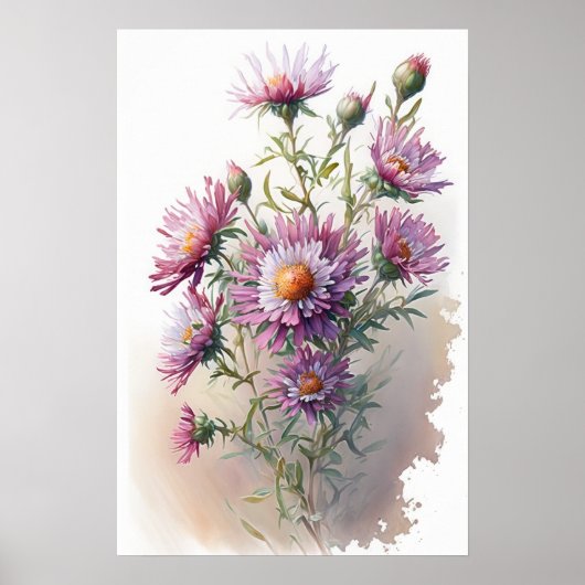 Poster d'affiche d'art rose Aster (Devant)