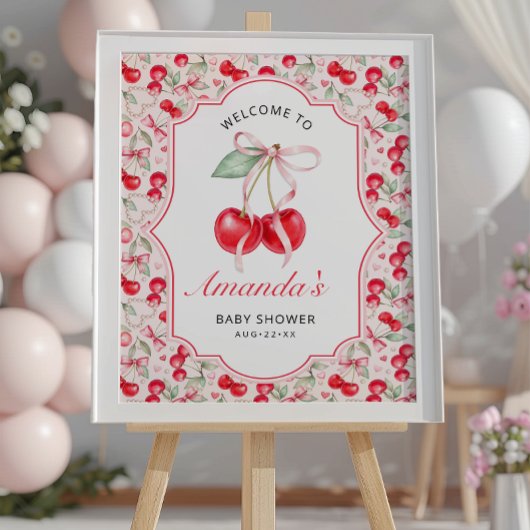 Poster d'Affiche de bienvenue Baby shower cerise