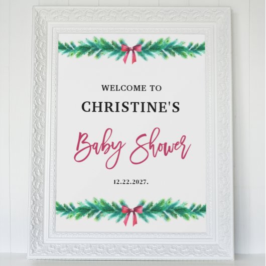Poster d'Affiche de bienvenue Baby shower de Noël