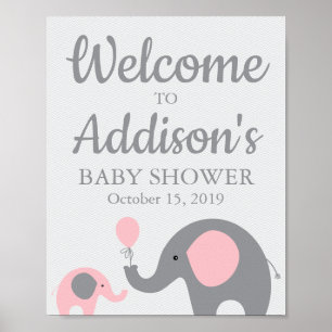 Poster d'Affiche de bienvenue Baby shower rose Elé