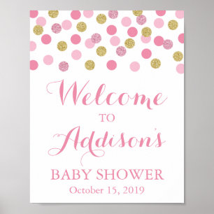Poster d'Affiche de bienvenue Baby shower rose et