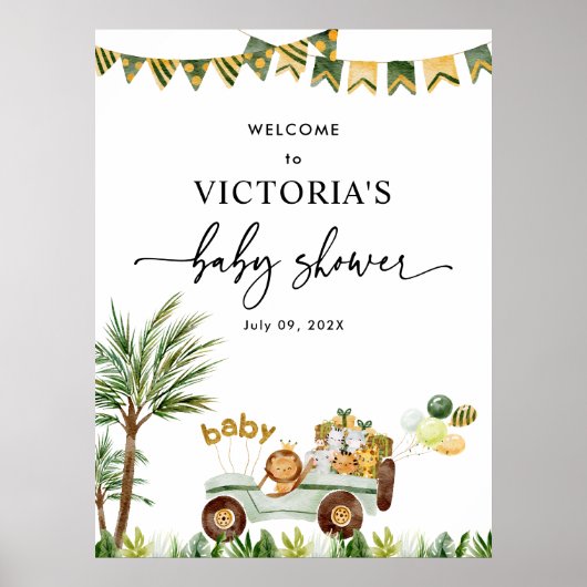 Poster d'Affiche de bienvenue Baby shower Safari C (Devant)
