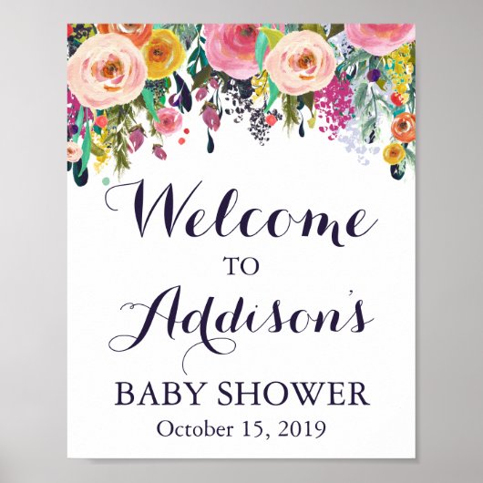 Poster d'Affiche de bienvenue de Baby shower de fl (Devant)