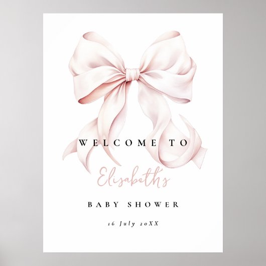 Poster d'Affiche de bienvenue de Baby shower rose  (Devant)