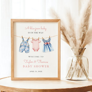 Poster d'Affiche de bienvenue fille Cute Denim Blu