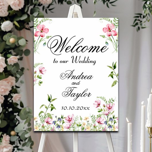 Poster d'Affiche de bienvenue Mariage Fleur sauvag
