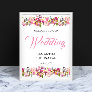 Poster d'Affiche de bienvenue Mariage rose