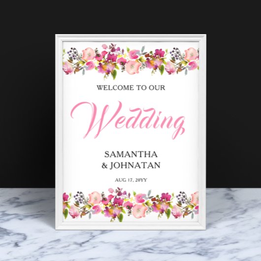 Poster d'Affiche de bienvenue Mariage rose