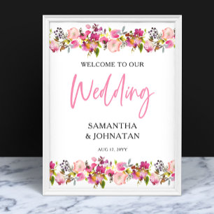 Poster d'Affiche de bienvenue Mariage rose