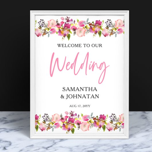 Poster d'Affiche de bienvenue Mariage rose