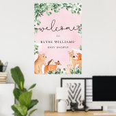 Poster d'Affiche de bienvenue rose des animaux de (Bureau à domicile)