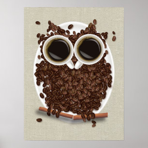 Poster d'affiche de la chouette de café