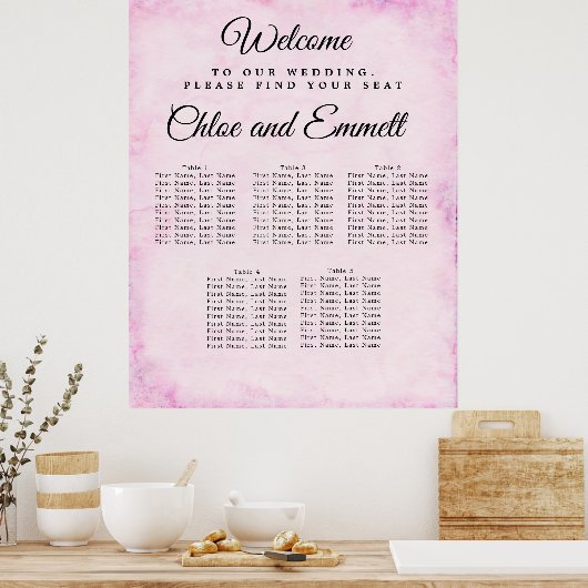Poster d'affiche de Mariage à 5 tables en rose vif (Cuisine)