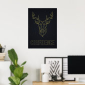Poster d'affirmation des cerfs en origami jaune. (Bureau à domicile)