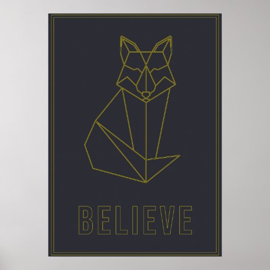 Poster d'affirmation jaune origami renard croire (Devant)