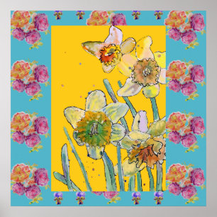 Poster Daffodil Aquarelle Peinture fleur de printemps Pos