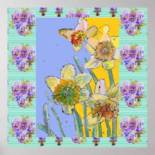Poster Daffodil Aquarelle Peinture fleur de printemps Pos