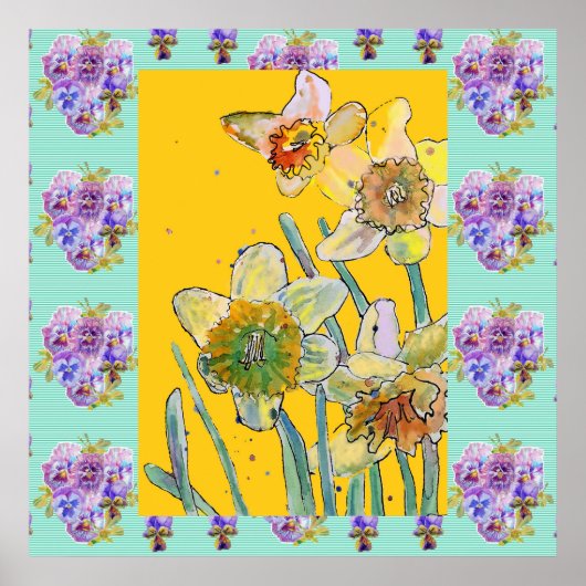 Poster Daffodil Aquarelle Peinture fleur de printemps Pos (Devant)