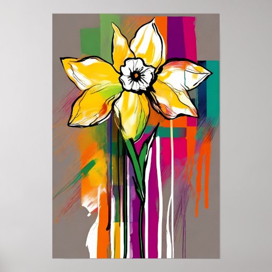 Poster Daffodil Art Abstrait Floral coloré brillant (Devant)