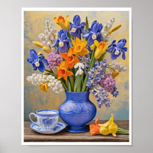 Poster Daffodils Iris Blue Ceramic Vase Teacup