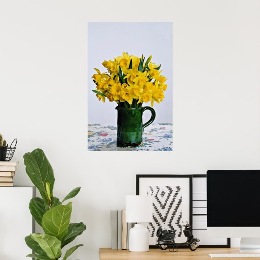 Poster Daffodiques en fleurs de vase vert (Bureau à domicile)