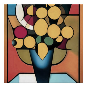 Poster Daffodiques Jaunes Dans Un Vase Bleu De Style Géom