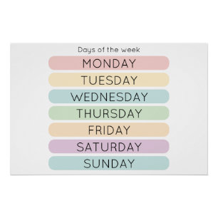 Poster dagen van de week Huiselijke schooldecora Perfect Poster