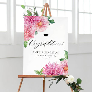 Poster Dahlia Aquarelle Rose Félicitations Diplôme